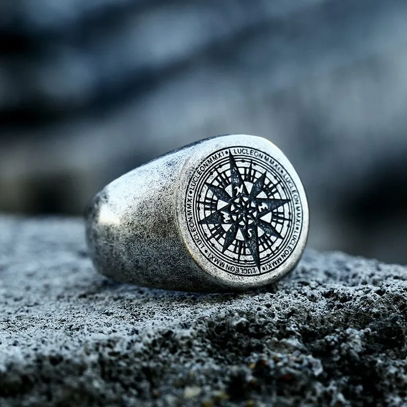 Men's Punk Compass Engraved Ring