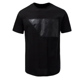 Men's Punk Faux Leather Patchwork Casual Tee