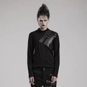 Men's Punk Faux Leather Splice Shirt