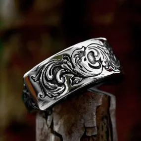 Men's Punk Floral Embossed Ring