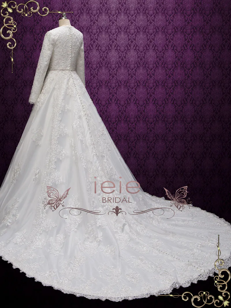 Modest Lace Wedding Dress with Long Sleeves HEBE