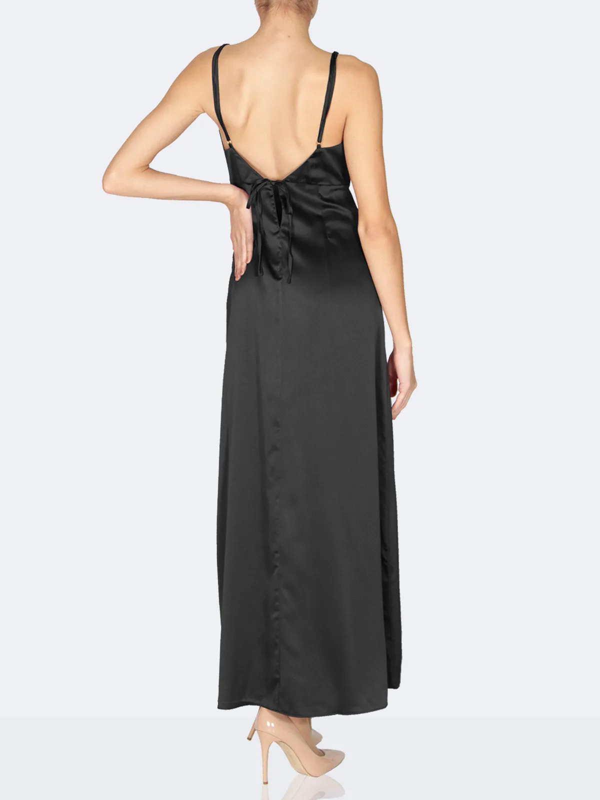 Reina Black Satin Wrap Chemise