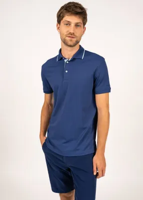 Short sleeves polo - in pique knit, contrasting details (INDIGO/CIEL)