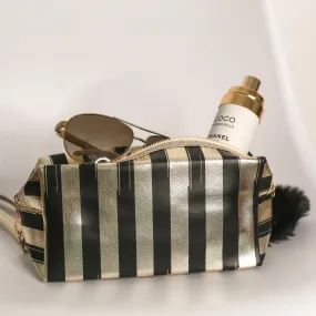 Stripy Make Up Bag - Black