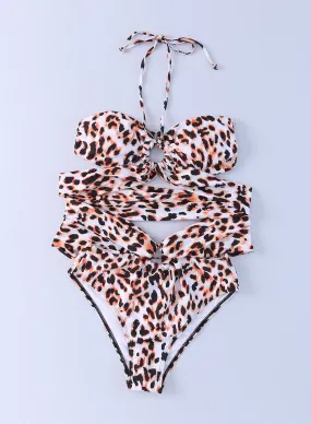 Sunset Vacation  Animal Print Halter Neck One-Piece Swimsuit