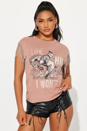 The Hell I Won't Rhinestone Tee - Brick Red