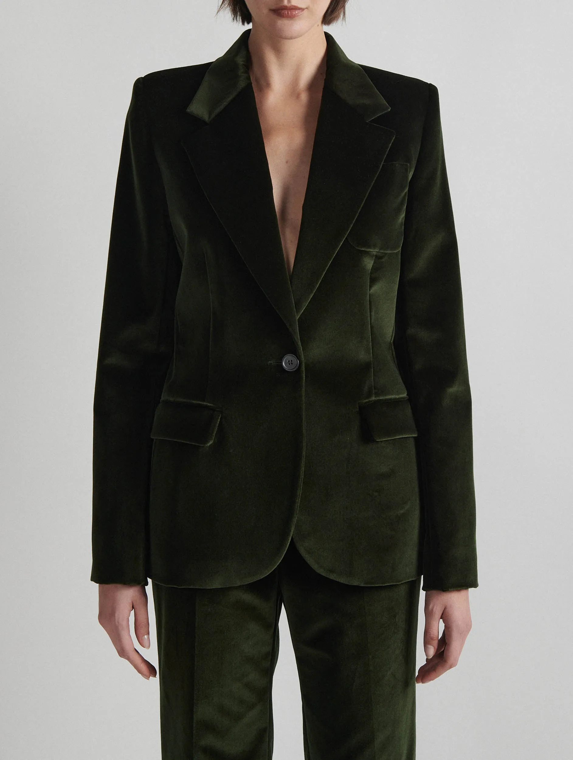 Veste cintrée en velours vert